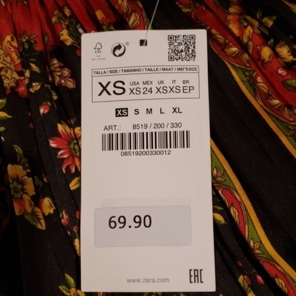 NWT ZARA PLEATED PRINTED SKIRT XSmall BLOGGER BOHO - Picture 5 of 5